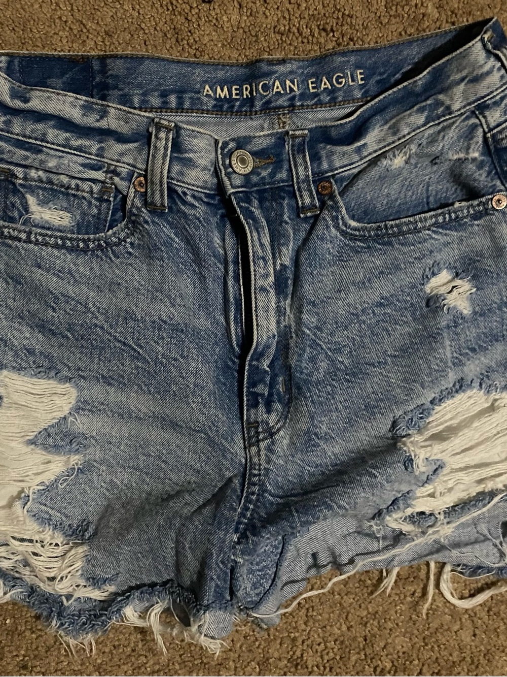American Eagle Outfitters Distressed Light Blue Denim High Waist Shorts